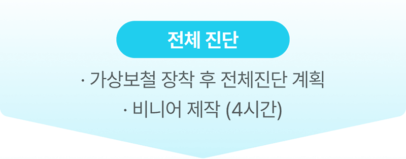 전체 진단, 가상보철 장착 후 전체진단 계획, 비니어 제작 (4시간)
